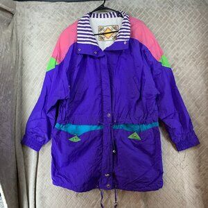 PAO Womens L Windbreaker Jacket Purple Colorful Mid Length Vintage 80s/90s